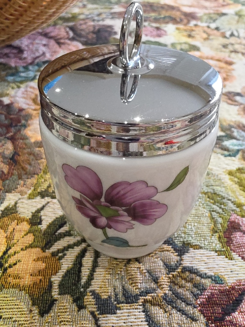Royal Worcester Egg Coddler Floral with Silver-Tone Lid - England